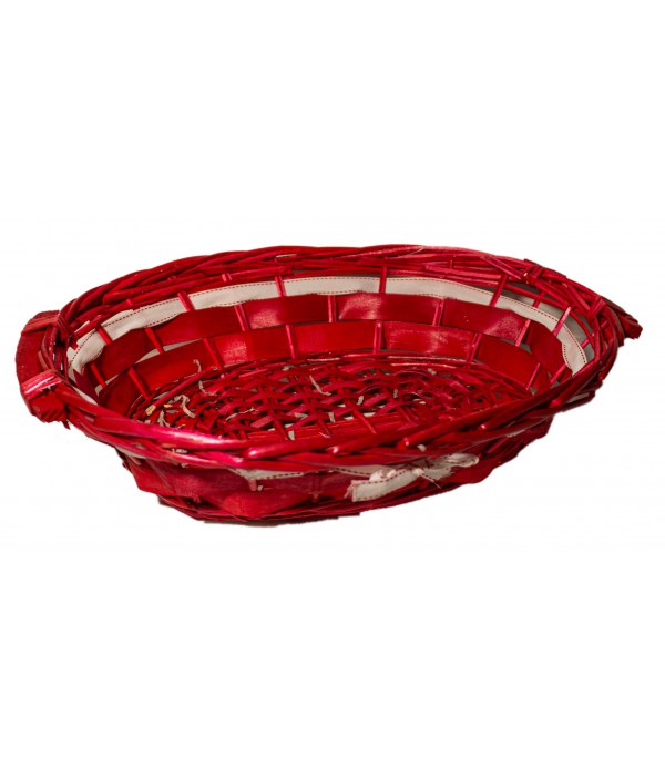 Cesto Ovale In Vimini Rosso Hamper C018R Con Fodera Rosa – 30x26x15 Cm – Portaoggetti Per Casa